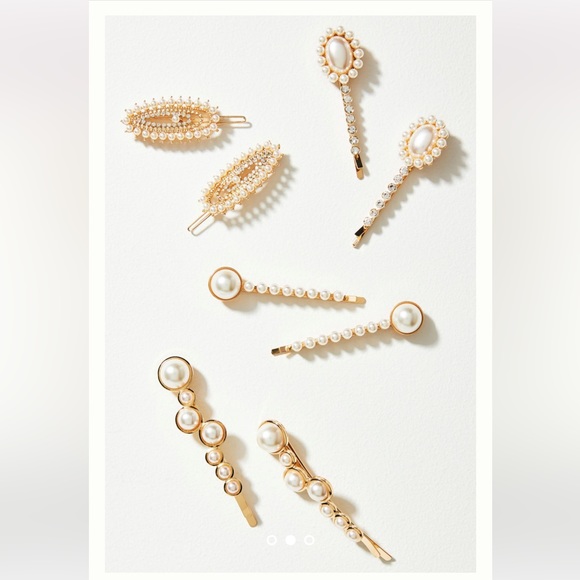 Anthropologie Vintage inspired Gold and Pearl Hair Clips set of 8 NWT Sold out! - Picture 3 of 5